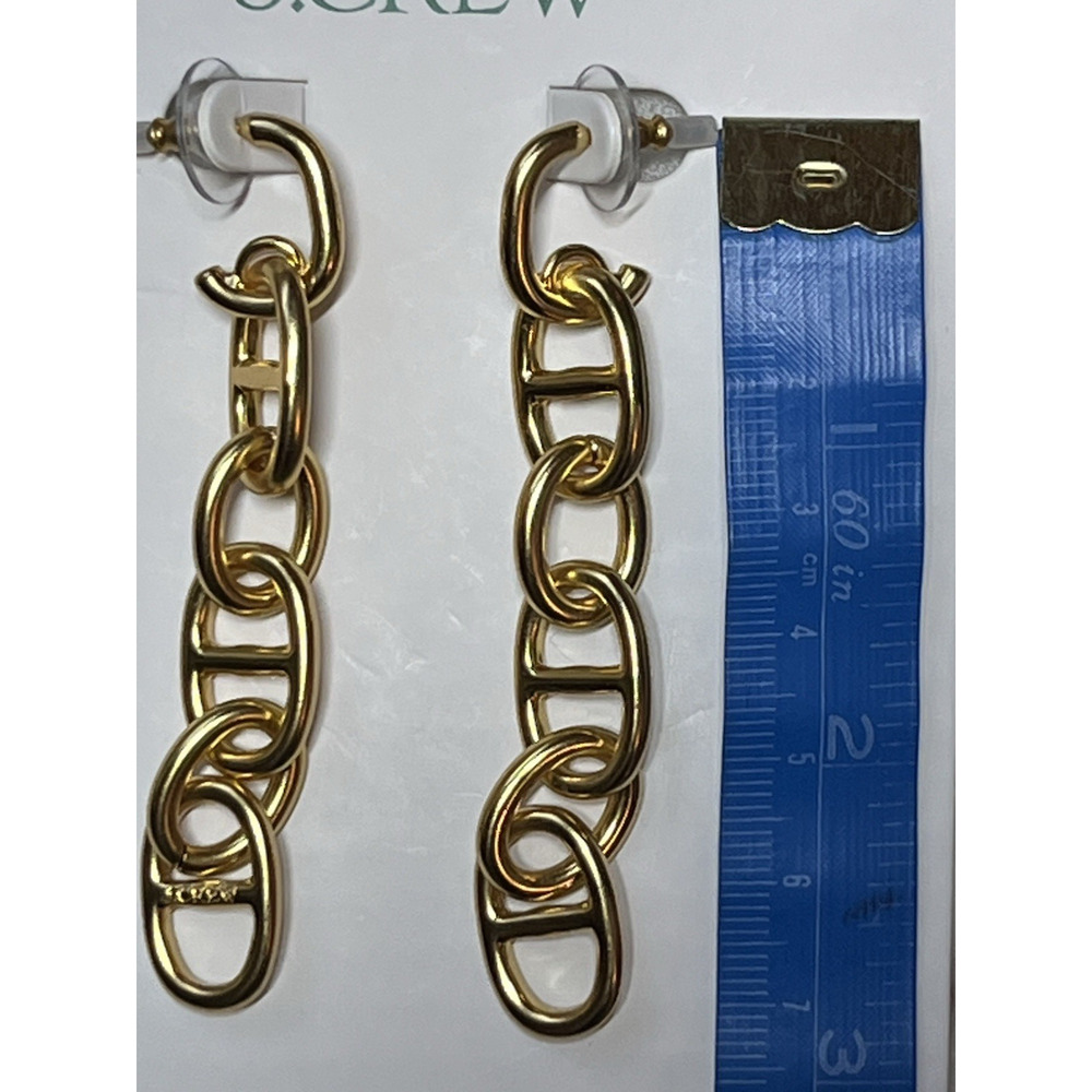 J Crew Signature Gold Link Earrings Shiny Matte Gold Tone Chain Dangle Statement - Picture 4 of 6